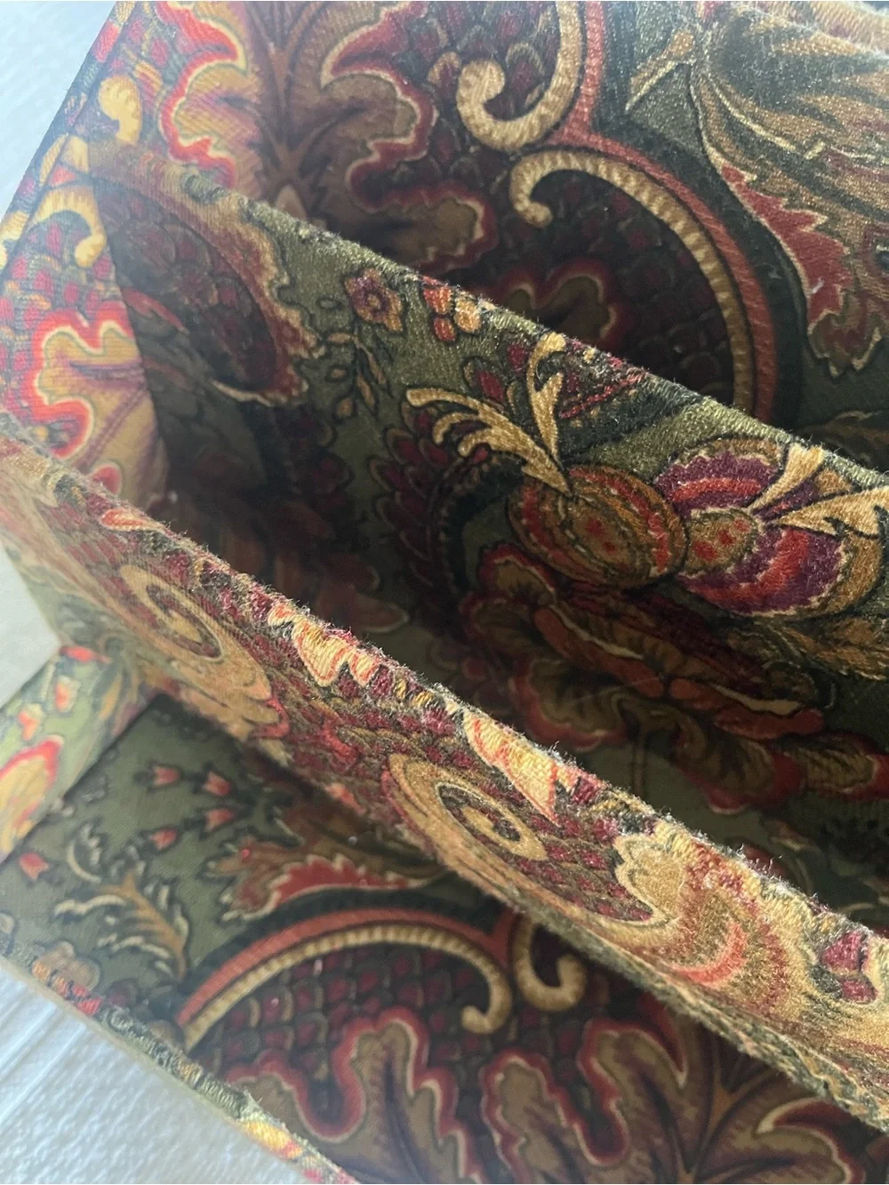 Paisley Pattern Desk Organizer and Pencil Holder in Olive Green